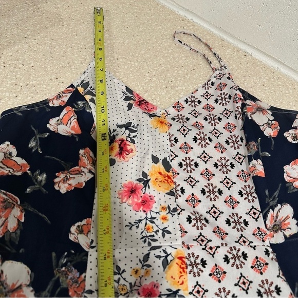 Mlle Gabrielle Asymmetrical Patchwork Print Dress Floral VNeck Spaguetti Strap L - Picture 14 of 15